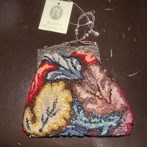 Jessica McClintock Beaded Clutch with Red and Blue Accents